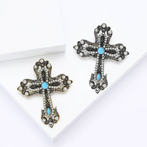 Close view showing the brooch colors and crystal details