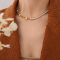 Baguette Zircon Link Splice Necklace and Bracelet Gold Steel view 9