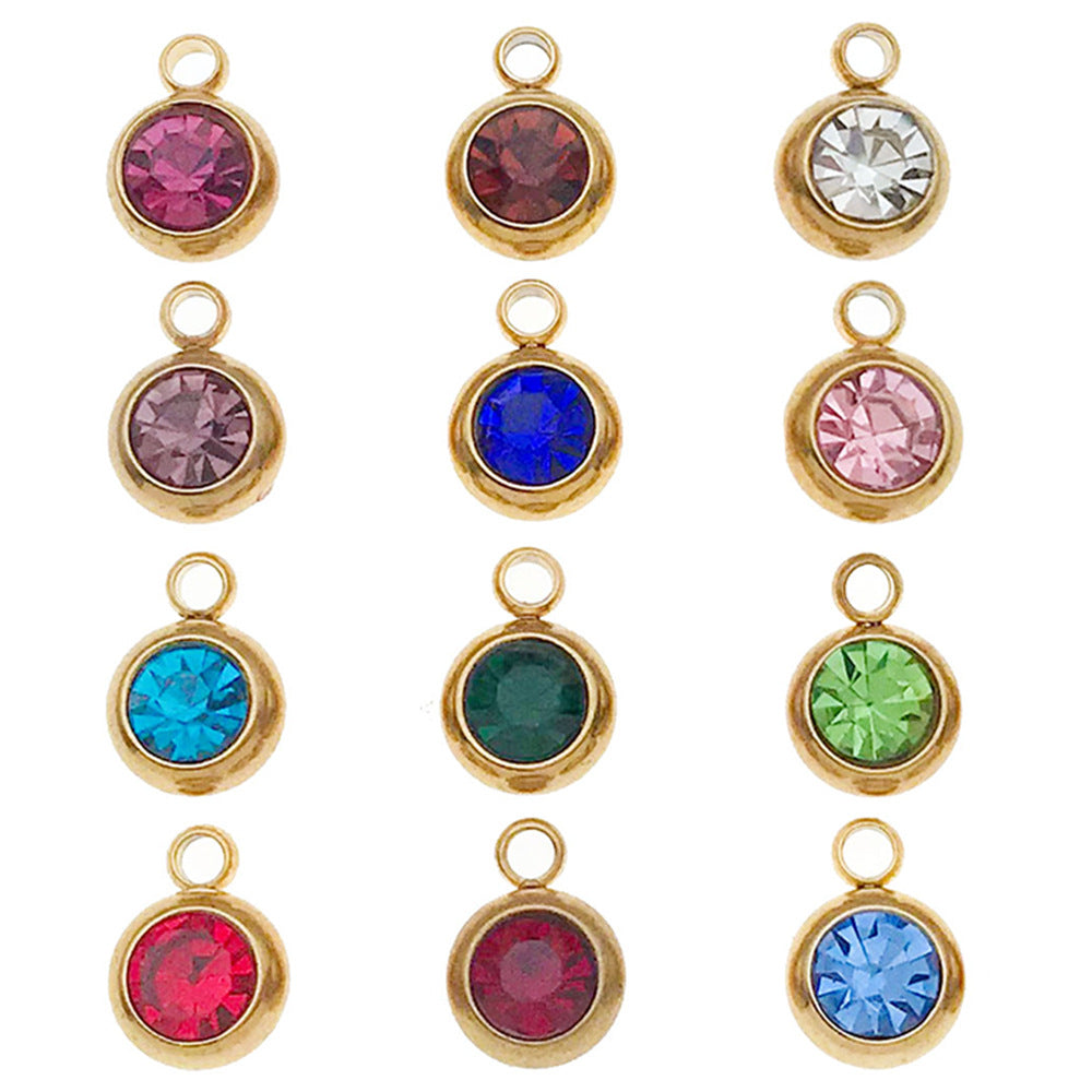 Stainless Steel Satellite Birthstone Charm Pendant for DIY Bracelet Necklace Jewelry