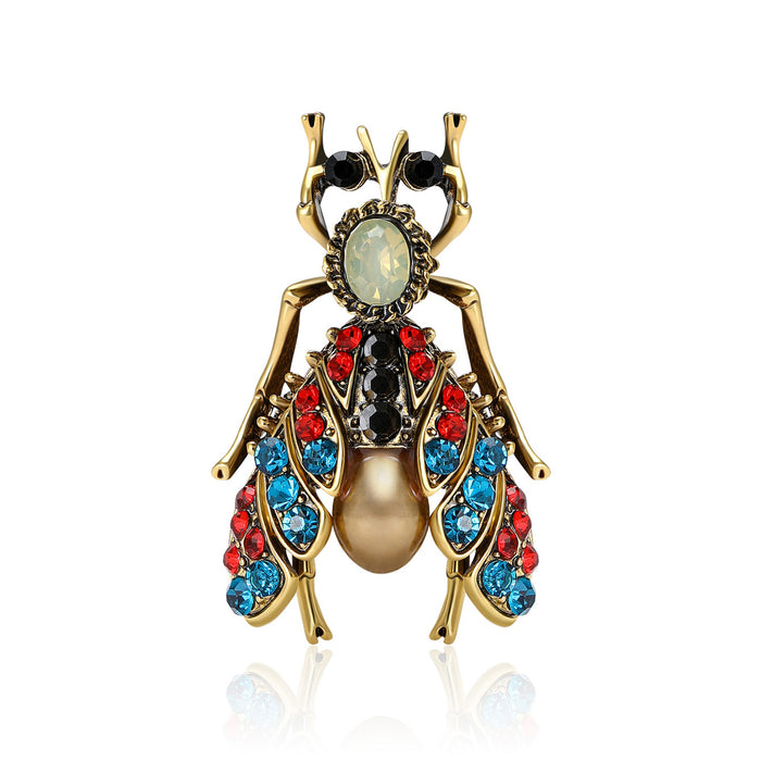 Antique Gold Insect Brooch with Multicolor Crystal Wings