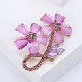 Dual Flower Crystal Brooch With Rhinestone Stem Metal Alloy view 4