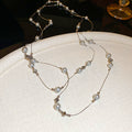 Layered Pearl Station Chain Necklace Gold Silver Tones view 7