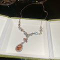 Silver Y Drop Teardrop Necklace Clear Champagne or Blue view 7