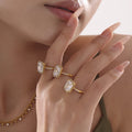 Large Clear Zircon Halo Open Ring Stainless Gold Or Steel Size 7 view 1