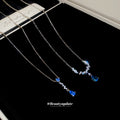 Silver Blue Zirconia Teardrop Pendant Necklace Two Styles view 3