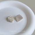Brushed Irregular Square Stud Earrings In Silver And Gold Tone view 4
