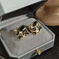 Gold Tone Leopard Print Wavy Square Statement Stud Earrings view 2