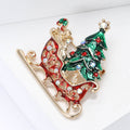 Red Enamel Christmas Sleigh Brooch With Green Tree view 3