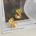 Gold Matte Irregular Organic Metal Pearl Stud Earrings view 1