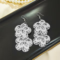 Triple Filigree Flower Gold and Silver Long Hook Earrings view 3