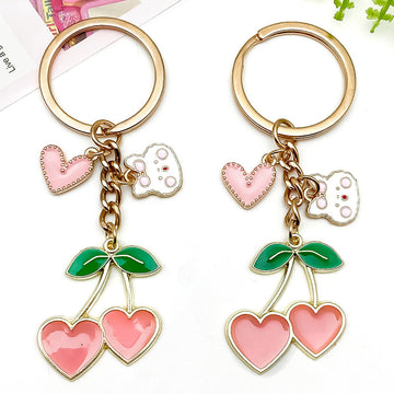Four Pink and Red Cherry Heart Metal Keychain Designs