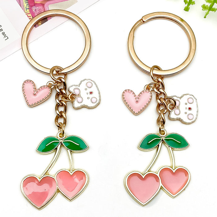 Four Pink and Red Cherry Heart Metal Keychain Designs