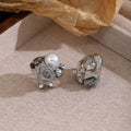 Gray Rose and Pearl Look Cluster Statement Stud Earrings view 4