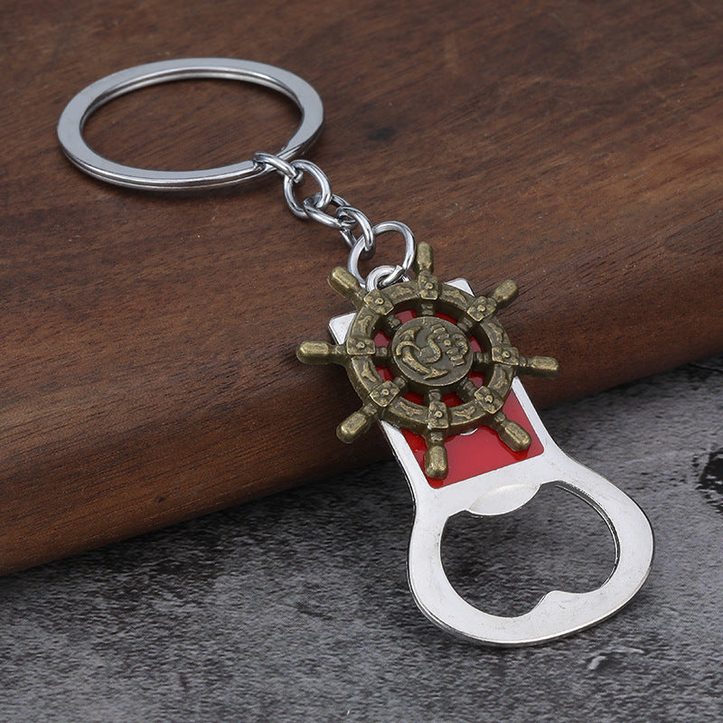 Creative Alloy Ship Wheel Bottle Opener Keychain Bag Charm
