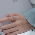 Gold Tone Chain Link Open Ring With A Row Of Clear Crystals view 2
