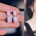 Double Square Crystal Drop Earrings in Silver Tone view 3