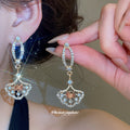 Gold Fan Pendant Necklace Drop Earrings Champagne Crystals view 7