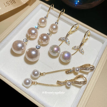 Pearl and Crystal Drop Earrings in Three Gold Tone Styles
