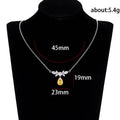 Silver Tone Yellow Pear Drop Pendant Necklace Clear Wing Accents view 5