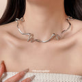 Sculptural Wavy Metal Collar Necklace in Two Colors view 3