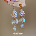 Iridescent Crystal Heart Drop Earrings in Gold Tone view 2