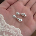 Silver Scallop Shell Stud Conch Drop Earrings Pair view 1