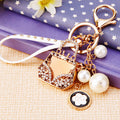 Crystal Evening Bag Keychain with Pearl Daisy and Large Pearl Accents view 2