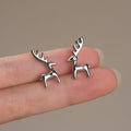 Reindeer Silhouette Stud Earrings in Silver Tone Polished Metal Jewelry view 3