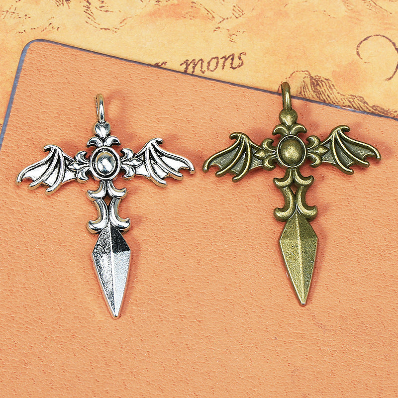 35x44mm Alloy Bat Wing Cross Charm Pendant