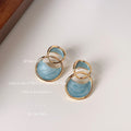 Gold Blue Enamel Interlocking Abstract Double Curve Studs view 4