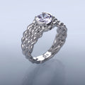 Silver Tone Woven Chain Wide Band Round Stone Ring view 4
