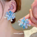 Blue Gradient Acrylic Flower Cluster Stud Earrings view 1