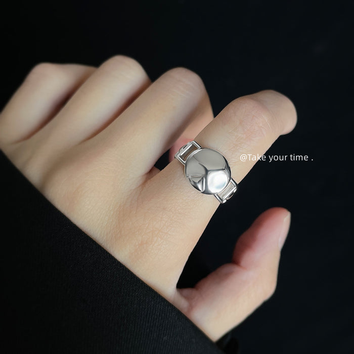 Silver Tone Open Adjustable Round Disc Statement Ring