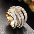 Two Tone Gold Silver Multi Band Crossed Pave CZ Ring view 5