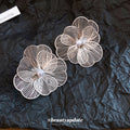 Silver Tone Floral and Clustered Pearl Ear Clip Designs view 4