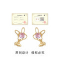 Gold Bunny Pink Crystal Stud Earrings Carrot Charm Drop view 3