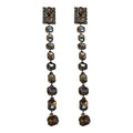 Black Crystal Square Linear Tassel Drop Earrings Polished Metal Jewelry view 5