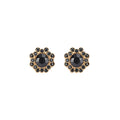 Blue Crystal Flower Halo Stud Earrings with Gold Tone Trim view 5