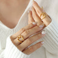 Interlocking Double Loop Open Ring Gold And Steel Tone view 4