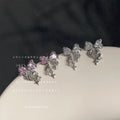 Silver Tone Bow And Star Drop Stud Earrings In Pink And Clear Stone view 4