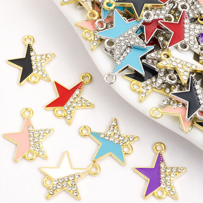 Crystal Double Star Enamel Connector Collection for Jewelry Making