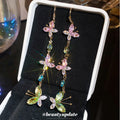 Colorful Butterfly and Leaf Chain Drop Hook Earrings view 1