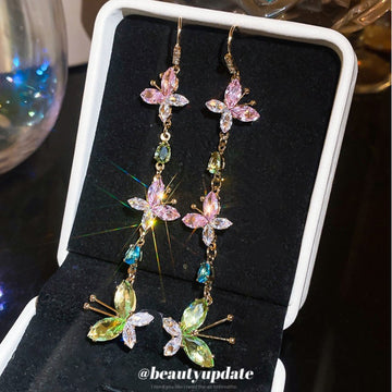Colorful Butterfly and Leaf Chain Drop Hook Earrings