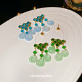 Blue And Green Beaded Disc Tassel Stud Earrings Jewelry Pair view 2