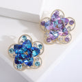 Large Layered Crystal Flower Brooch in Blue or Purple view 2