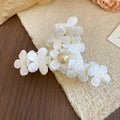 White Daisy Pearl Claw Clip Floral Green Flower Two Styles view 6