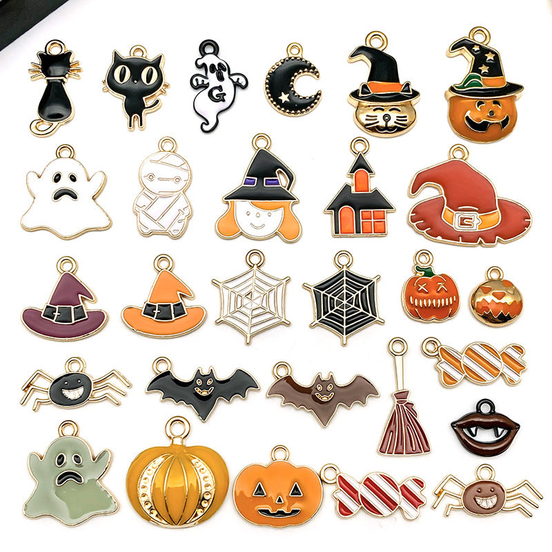 Enamel Zinc Alloy Halloween Pumpkin Hat Witch Charm Pendant for DIY Jewelry Making