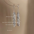 Silver Tone Layered Long Leaf Cluster Hook Earrings view 2