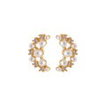 Crystal Crescent Stud Earrings With Pearl Accents In Two Tones view 5