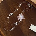 Pink Organza Flower Pearl Necklace Bracelet Drop Earrings view 7